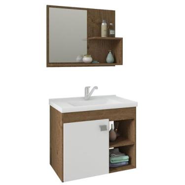 Imagem de Kit Conjunto Gabinete Para Banheiro Com 1 Porta Cuba E Espelheira Lotu