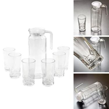 Imagem de Jarra De Vidro Com 6 Copos Tampa Água Suco 1800ml