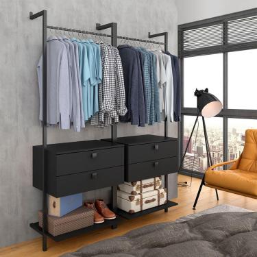 Imagem de Closet Estilo Industrial Siena C/gaveta Preto Fosco - Móveis Arapongas