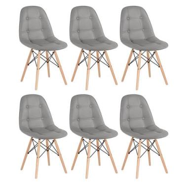 Imagem de Kit - 6 X Cadeiras Estofadas Eames Eiffel Botonê - Base De Madeira Cla
