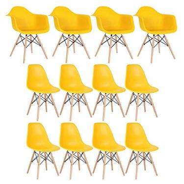 Imagem de Loft7, Conjunto 4 x cadeiras Eames DAW com braços + 8 cadeiras Eiffel DSW - Amarelo