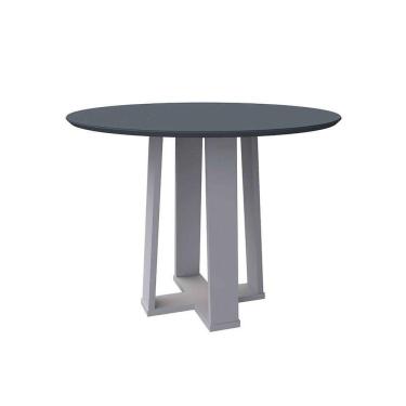 Imagem de mesa de jantar redonda com tampo de vidro isabela cinza e off white 100 cm