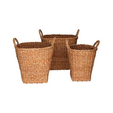 Imagem de Conjunto de Cestas em Fibra Natural L`Hermitage 24428 Ovais com Alças – 3 Peças