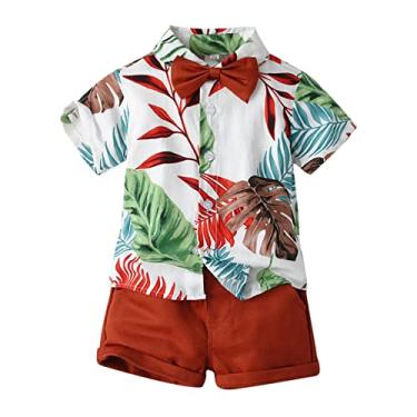 Imagem de Recém-nascido Neutro Infantil Meninos Manga Curta Estampas Floral Camisetas Shorts Criança Crianças Cavalheiro Novo (Vermelho, 4-5 Anos)