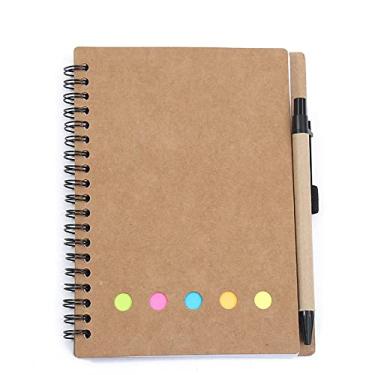 Imagem de Caderno pautado, caderno espiral 18 x 12,5 cm, pacote com 2 capas macias para diário, capa kraft marrom, 70 folhas para viagens e escola com caneta