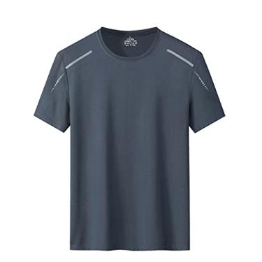 Imagem de Camiseta listrada verão respirável secagem rápida cor sólida esportes casual gola redonda masculina gelo seda manga curta masculina grande, Cinza, 5G