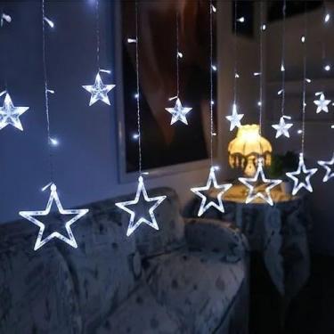 Imagem de Cascata com 138 Estrelas de LED Branco Frio 8 Funções de Pisca para Decorações de Natal 2,5 Metros Luzes de Natal para Sacada Janela Jardim (220, Volts)