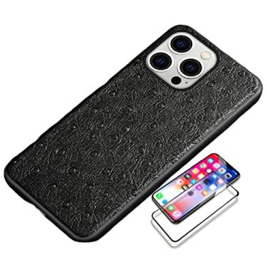 Imagem de LAHappy Capa para iPhone 13 Pro Max, capa de couro luxuosa, ultrafina, flexível e macia, com protetor de tela compatível com Apple 13 Pro Max de 6,7 polegadas 2021, preta
