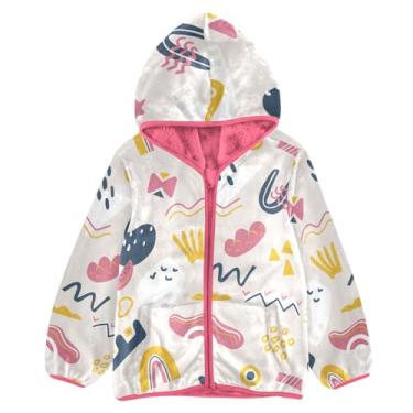Imagem de KLL Jaqueta de lã rosa com estampa de rabisco abstrato azul sherpa jaqueta de inverno infantil jaqueta de lã rosa com zíper, Padrão abstrato de rabisco, azul, 3 Anos
