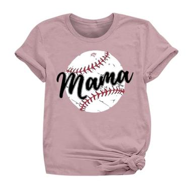 Imagem de PKDong Camiseta de beisebol mamãe beisebol camiseta gola redonda camiseta manga curta tops femininos 2024 modernos tops femininos, Rosa choque, M