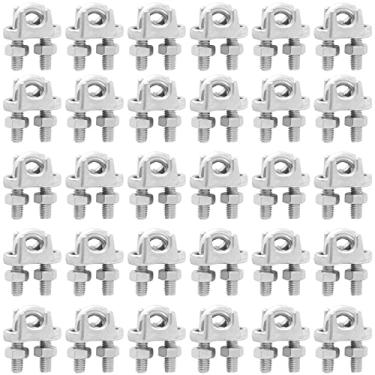 Imagem de MAHIONG Pacote com 70 grampos de corda de fio de 1/4 polegada, clipe de corda de fio banhado a zinco M6, grampos de cabo de aço carbono, prendedor de sela de parafuso U, prendedor de varal, prata