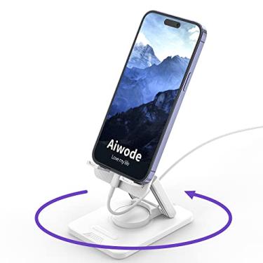 Imagem de Aiwode Suporte giratório de 360° para celular, suporte de telefone de mesa, suporte de celular portátil, suporte de telefone dobrável, para iPhone 14/13/12/11/Pro/Max/Plus/Mini/Pro Max, Samsung, para smartphones (4-8 polegadas), branco