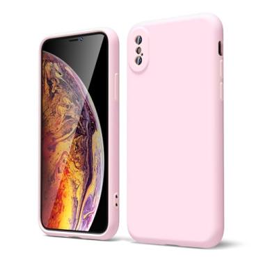 Imagem de oakxco Capa para iPhone X/iPhone 10 Xs capa de telefone silicone líquido, fino e macio gel de borracha TPU simples capa simples para mulheres meninas fofas, cor sólida fosca, rosa claro