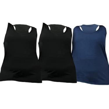 Imagem de Kit 3 Regata Plus Size dry Fit academia Feminina Moda LegBrasil (preto-preto-azul, G4)