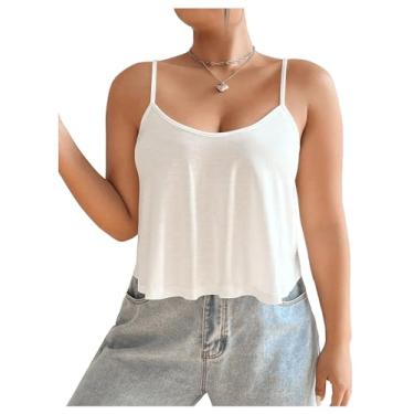 Imagem de MakeMeChic Camiseta feminina plus size sem mangas cropped casual alças finas camiseta verão, Branco, 3G Plus Size