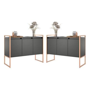 Imagem de Buffet Industrial 3 Portas Preto Cobre Conjunto 2 Unidades