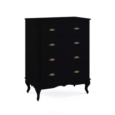 Imagem de Cômoda de Madeira 4 Gavetas Pés Luis Xv 60816 Hannover - Preto