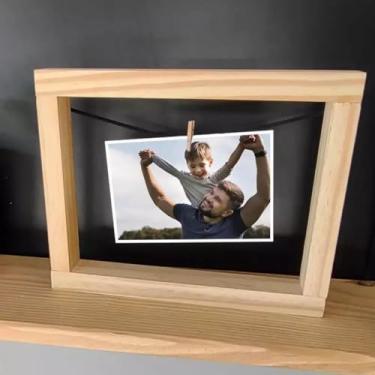 Imagem de Porta Retrato Foto Quadro Madeira Varal Vazado Com Pregador Polaroid Decorativo Enfeite Presente