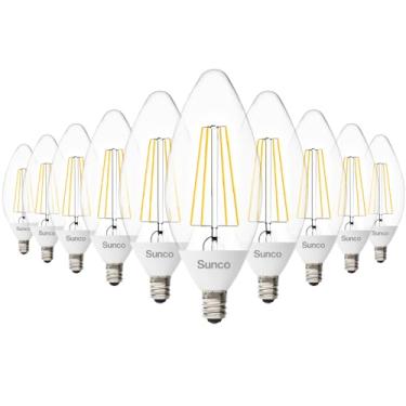 Imagem de Sunco Pacote com 10 lâmpadas LED para ambientes externos do crepúsculo ao amanhecer B11, lâmpadas de candelabro de filamento Edison para iluminação de varanda, 500 LM, 5W (equivalente a 40W), branco