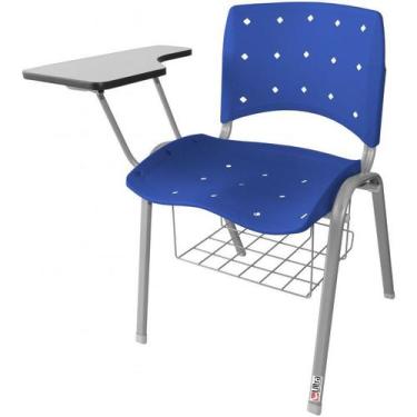 Imagem de Cadeira Universitária Plástica Azul Anatômica Com Porta Livros Base Pr