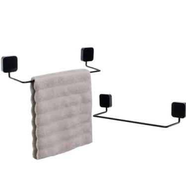 Imagem de Kit 2 Suporte Porta Toalhas Toalheiro Para Banheiro Metal Preto - Meta