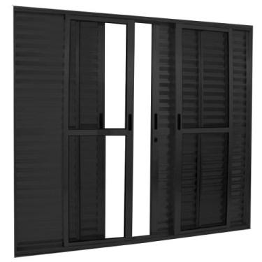 Imagem de Porta de Alumínio Balcão 6 Folhas Preta Linha 25 Com Fechadura - DC, 2
