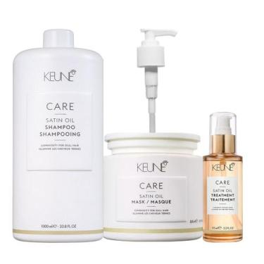 Imagem de Kit Keune Satin Oil Shampoo 1000ml + Máscara 500ml + Óleo 95ml + Válvu