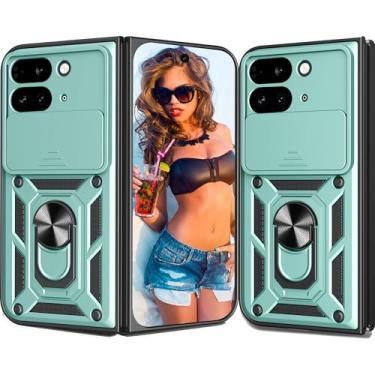 Imagem de Ephoou Capa protetora para Google Pixel 9 Pro Fold 2024 com capa deslizante para câmera e suporte de anel, capa de proteção à prova de choque de grau militar para Google Pixel 9 Pro Fold SJ-verde