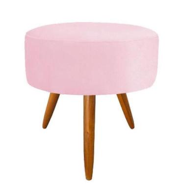 Imagem de Puff Banqueta Magnus Redondo Rosê Rosa Bebê Pés Castanho - Decore.Com,