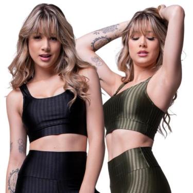 Imagem de Kit 3 Tops Fitness WLS Modas New Zig Com Bojo Removível Academia Malha
