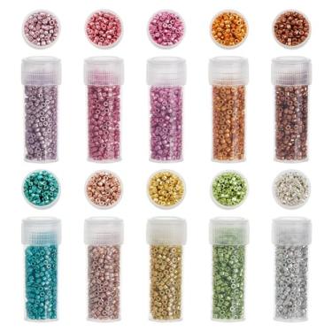 Imagem de DICOSMETIC Contas de semente de vidro cilíndrico de 50 g, 10 cores, contas de sementes de 2 mm, contas de sementes de furo redondo, pequenas contas de artesanato espaçadoras soltas contas de vidro