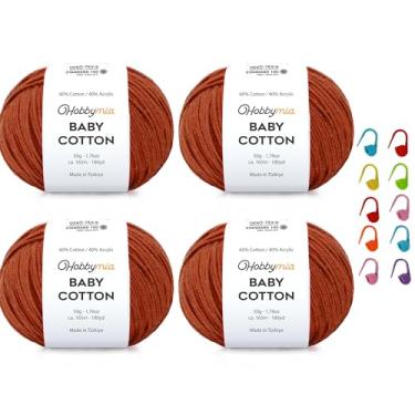 Imagem de HobbyMia Fio de algodão para bebês para crochê - 50 g / 180 m - (2) fio fino, peso esportivo - fio Amigurumi para linha de crochê - 60% algodão e 40% acrílico e 10 pontos (ferrugem marrom, 4 bolas)