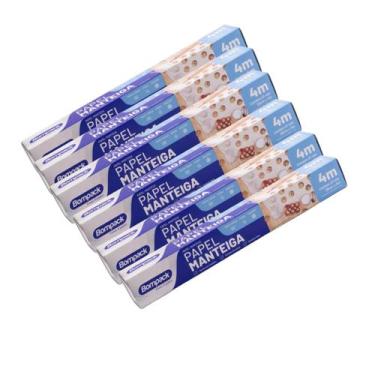 Imagem de Kit 6 Rolo Papel Manteiga Freezer Forno 28cm 4m Atacado - Bompack