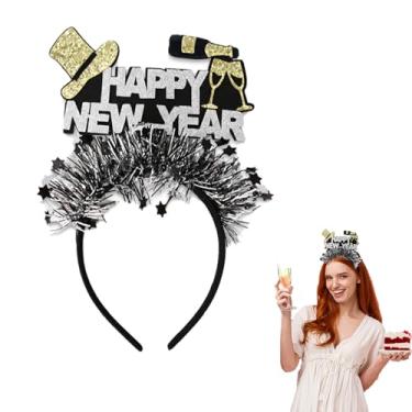 Imagem de Pejlnd Tiara de Feliz Ano Novo 2025 - 1 peça de tiara de ano novo com glitter, faixa de cabeça de véspera de ano novo, dourada prata preta NYE para lembrancinhas de festa da NYE 2025