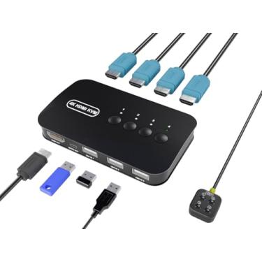 Imagem de KAGO Hdmi Kvm Switch 4 Portas - Kvm Switch 4 Computadores - Usb Kvm Switch para 4 Computadores Compartilhe Teclado, Mouse, Impressora, Unidade Flash, Monitor Hd, Suporte 4K @ 30 Hz, 4 Cabos Hdmi Kvm 1
