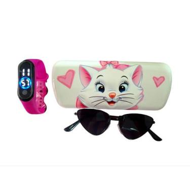 Imagem de 1 Relogio Digital  Modelo Gatinho Óculos De Sol + Case Linda - Dinka