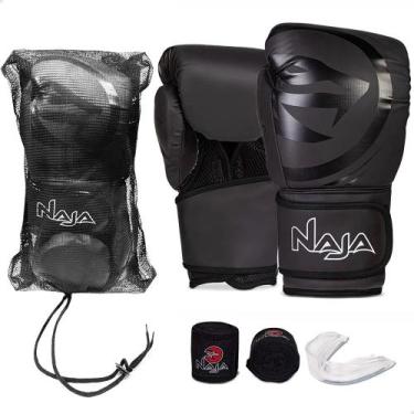Imagem de Kit Luva Boxe / Muay Thai - Black Naja, Preto, 14oz