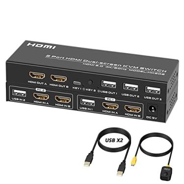 Imagem de DGODRT Switch Hdmi Kvm de Monitor Duplo 4K A 60 Hz, Switcher de Exibição Estendida Usb Hdmi de 2 Portas para 2 Computadores Compartilham 2 Monitores e 3 Portas Usb 2.0, Incluindo 2 Cabos Usb