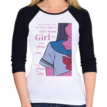 Imagem de Baby Look Raglan Girl From Village To City Manga 3/4 - Foca na Moda, B