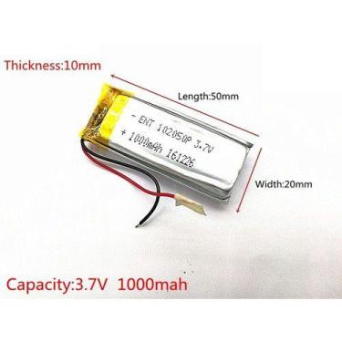Imagem de 1 Unidade 102050 3,7v 1000mah Com 2 Fios 10mm X 20mm X 50mm - KMIG