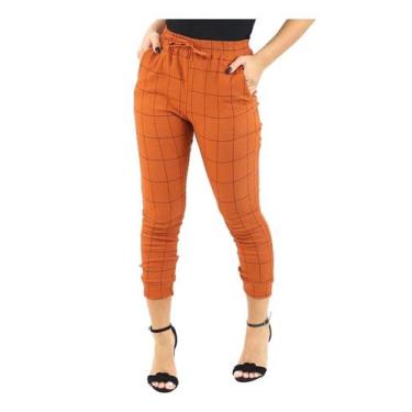 Imagem de Calça Jogger Bengaline Feminina Xadrez Elastico - M & K Shop, M, Caram