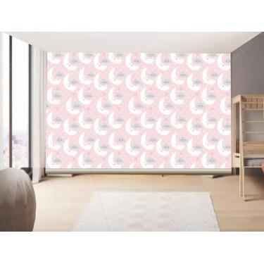 Imagem de Papel de Parede Infantil Nuvem e Lua   Rosas  (folha med. 90x300 cm) -