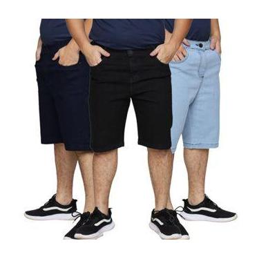 Imagem de Kit 3 Bermudas Jeans Masculina Tradicional Slim Elastano Algodão Premi