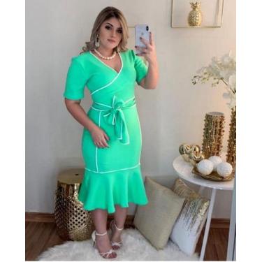 Imagem de Vestido Plus Size Viés Transpassado Moda Feminina Evangélica - Miss Fl