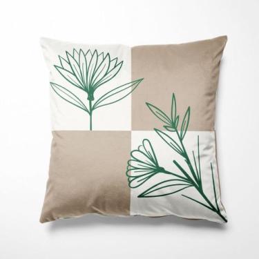 Imagem de Almofada Natural Flor Verde 40x40cm - Serigrafada Frente e Verso - FAS