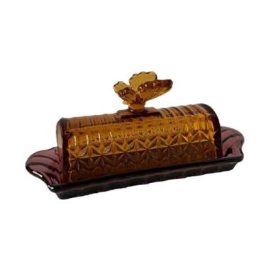 Imagem de DimyFew Prato de manteiga de vidro bolo titular placa de manteiga queijo manteiga keeper para balcão barra, Capa Amarela