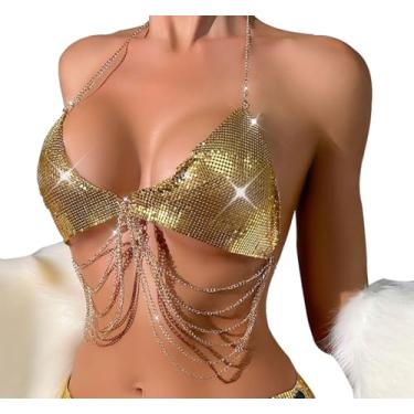 Imagem de Top cropped com corrente corporal de lantejoulas, cintura ajustável, sutiã de cristal com borla de strass, festa, carnaval, brilhante, costas nuas, joia para mulheres