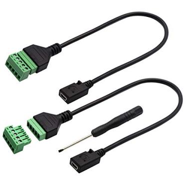 Imagem de zdyCGTime Mini cabo conector de bloco de terminais USB mini USB 2.0 plugue fêmea para parafuso fêmea de 5 pinos/vias com terminais de proteção, cabo conversor adaptador tipo plugável (30 cm/2 unidades
