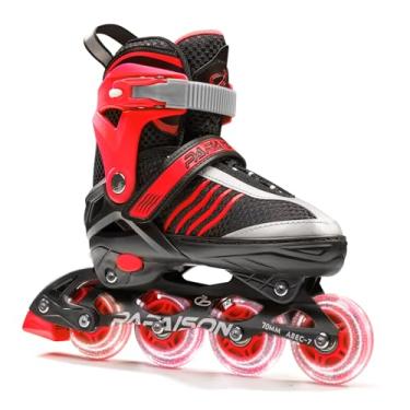 Imagem de PAPAISON Lâminas de rolo ajustáveis para meninos de 4 a 12 anos, patins em linha para meninas e crianças com rodas de iluminação completa, patins iluminadores ao ar livre para crianças, adolescentes e mulheres..