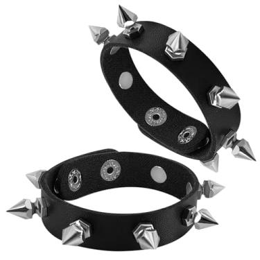 Imagem de MEMFALL Pulseira de couro punk gótico preto pulseira de couro rock para homens mulheres acessórios de festa de Halloween, ADJUSTABLE, Liga metálica, Sem Pedra Preciosa